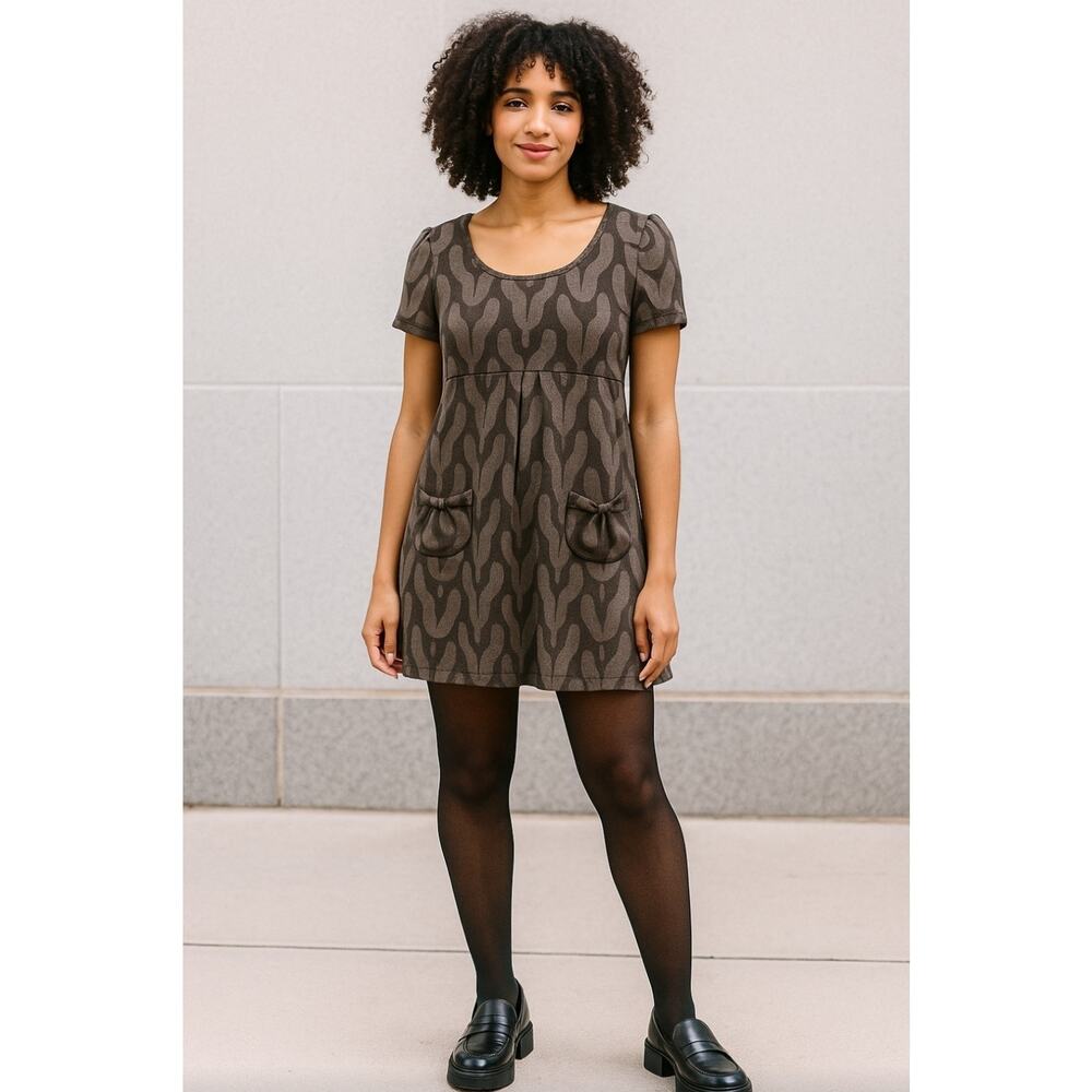 Enfocus Studio Womens Brown Grey Abstract Knit Bow Pocket Shift Dress Size 12